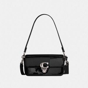 Women Coach Studiouette With Sequins Calf Leather Crossbody Bags Black | CA_CH49077