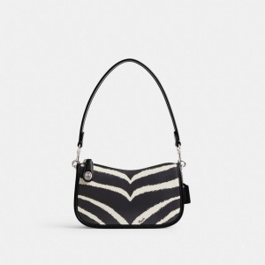 Women Coach Swinger 20 With Zebra Print Refined Calf Leather Shoulder Bags Silver | CA_CH67281