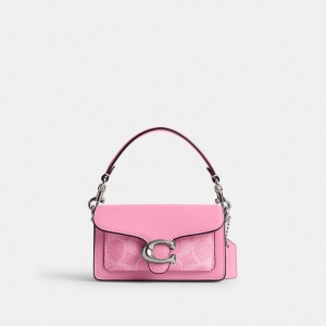 Women Coach Tabby 12 In Signature Crossbody Bags Silver / Pink | CA_CH18634