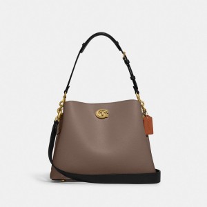 Women Coach Willow In Colorblock Pebble Leather Shoulder Bags Dark Grey | CA_CH82693