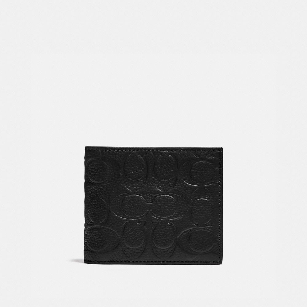 Men Coach 3 In 1 Wallet In Signature Leather Pebble Leather Billfolds Black | CA_CH92343