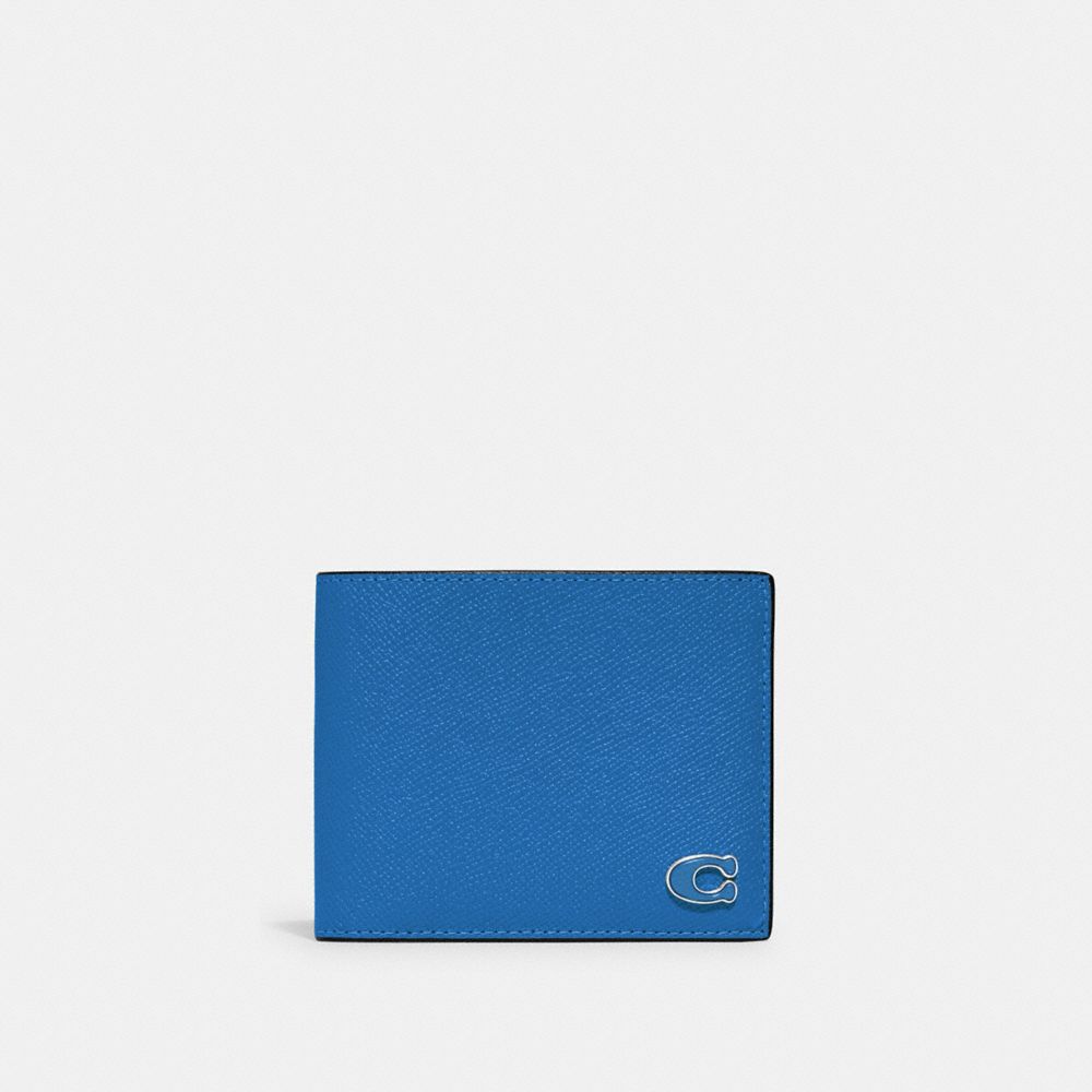 Men Coach 3 In 1 Wallet With Signature Canvas Interior Crossgrain Leather Billfolds Blue | CA_CH44508