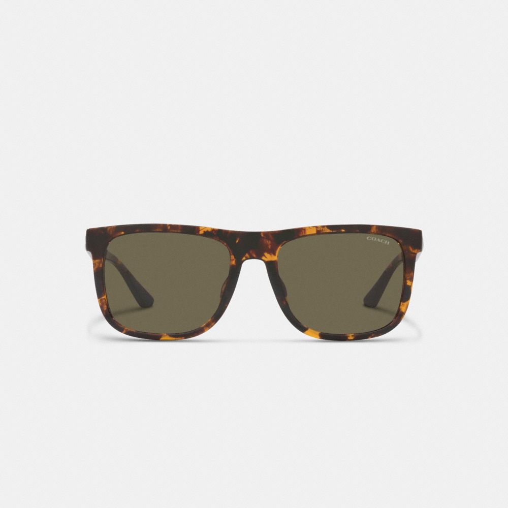 Men Coach Beveled Signature Flat Top Square Sunglasses Brown | CA_CH13849