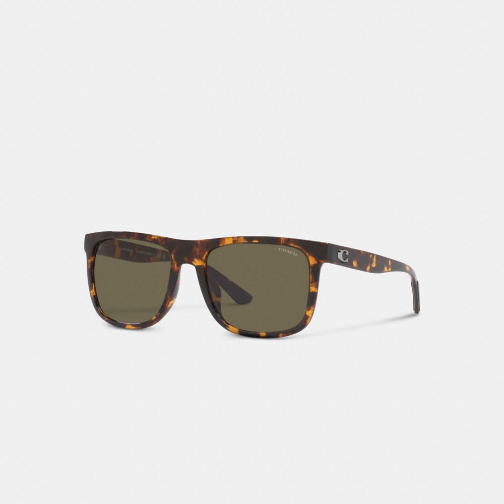 Men Coach Beveled Signature Flat Top Square Sunglasses Brown | CA_CH13849