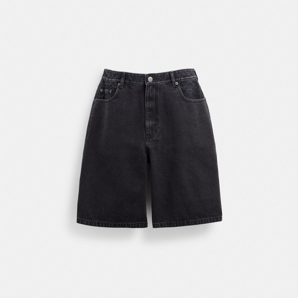 Men Coach Black Denim In Organic Cotton Denim Shorts Black | CA_CH80318