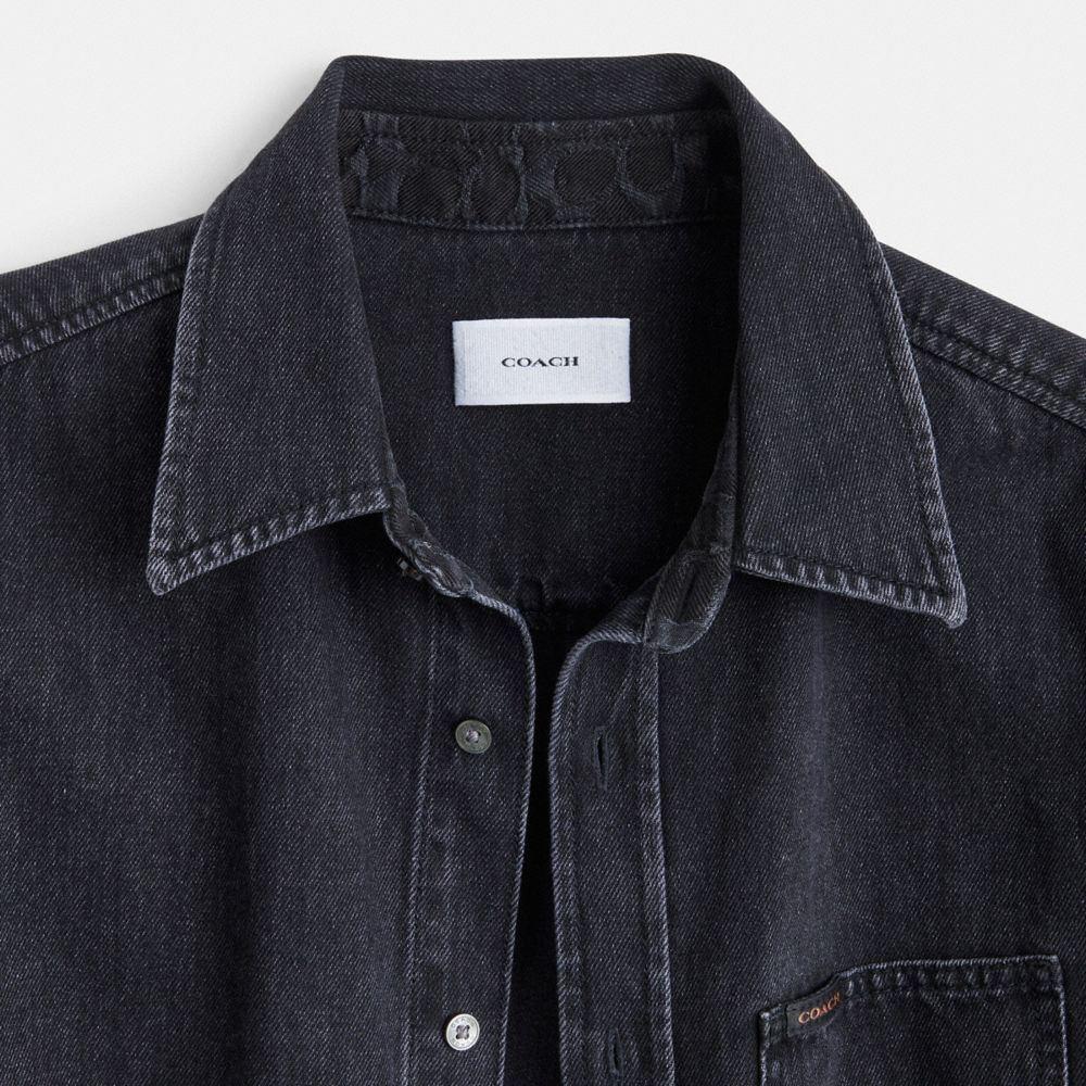 Men Coach Black Denim Shirt In Organic Cotton T Shirts Black | CA_CH69623