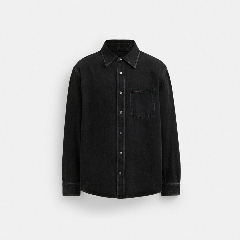 Men Coach Black Denim Shirt In Organic Cotton T Shirts Black | CA_CH69623