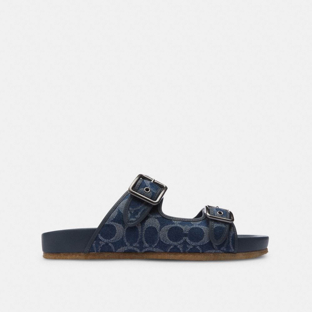 Men Coach Buckle Strap In Signature Denim Denim Sandals Blue | CA_CH24897