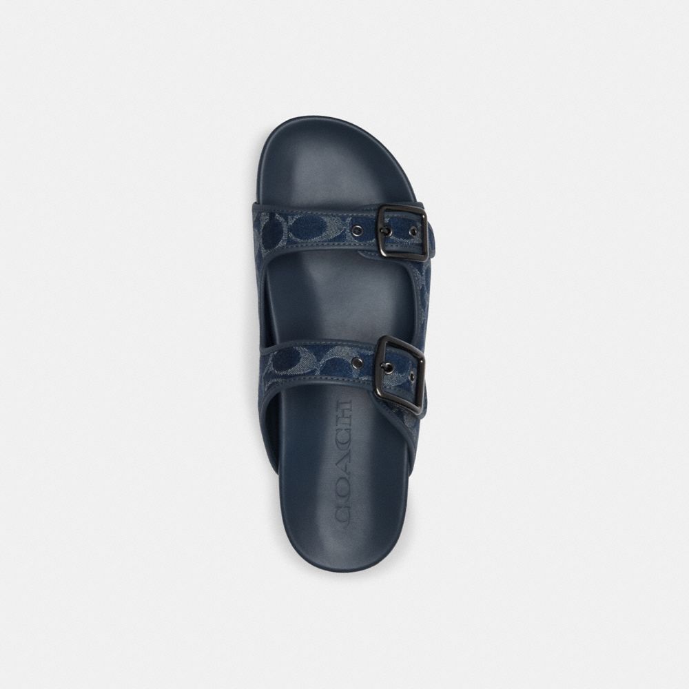 Men Coach Buckle Strap In Signature Denim Denim Sandals Blue | CA_CH24897