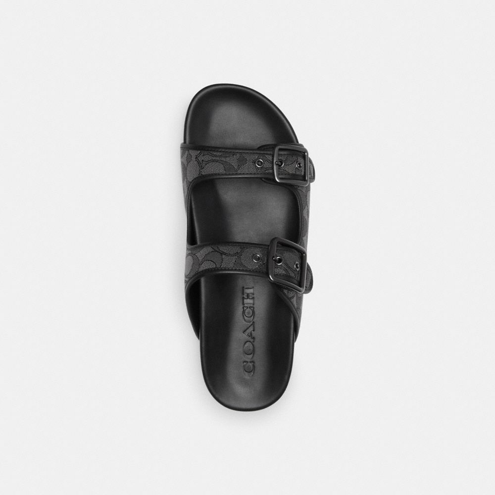 Men Coach Buckle Strap In Signature Jacquard Sandals Black | CA_CH84460