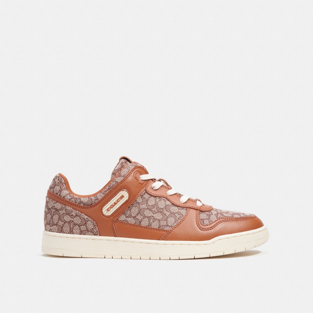 Men Coach C201 In Micro Signature Jacquard Burnished Amber Sneakers Brown | CA_CH57508