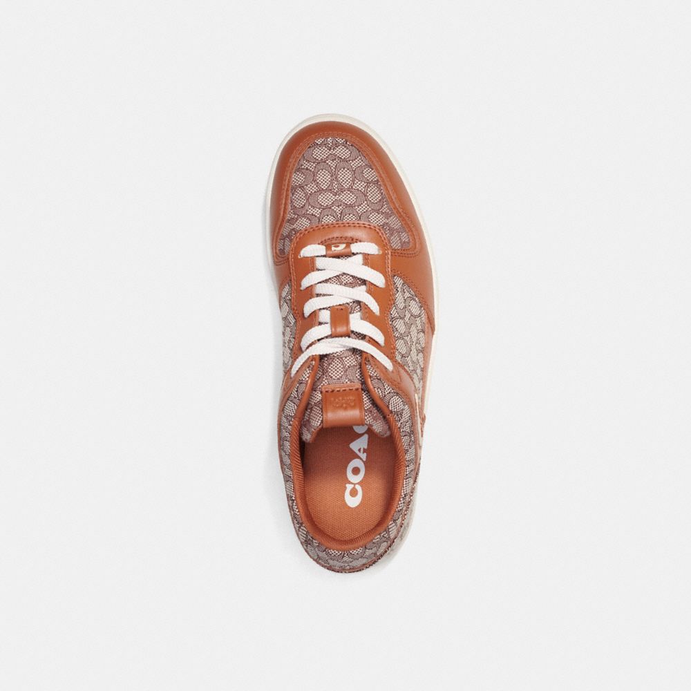 Men Coach C201 In Micro Signature Jacquard Burnished Amber Sneakers Brown | CA_CH57508