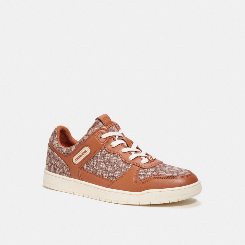 Men Coach C201 In Micro Signature Jacquard Burnished Amber Sneakers Brown | CA_CH57508