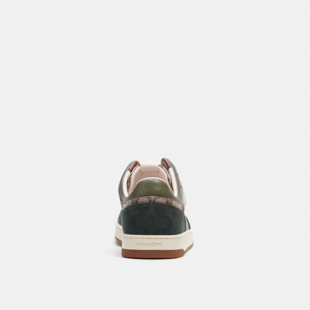 Men Coach C201 In Mixed Signature Fabric Oak Sneakers Green | CA_CH20374