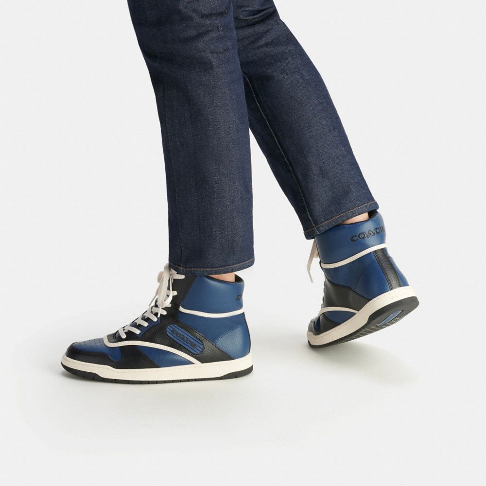 Men Coach C202 High Top Sneakers Deep Blue | CA_CH31109