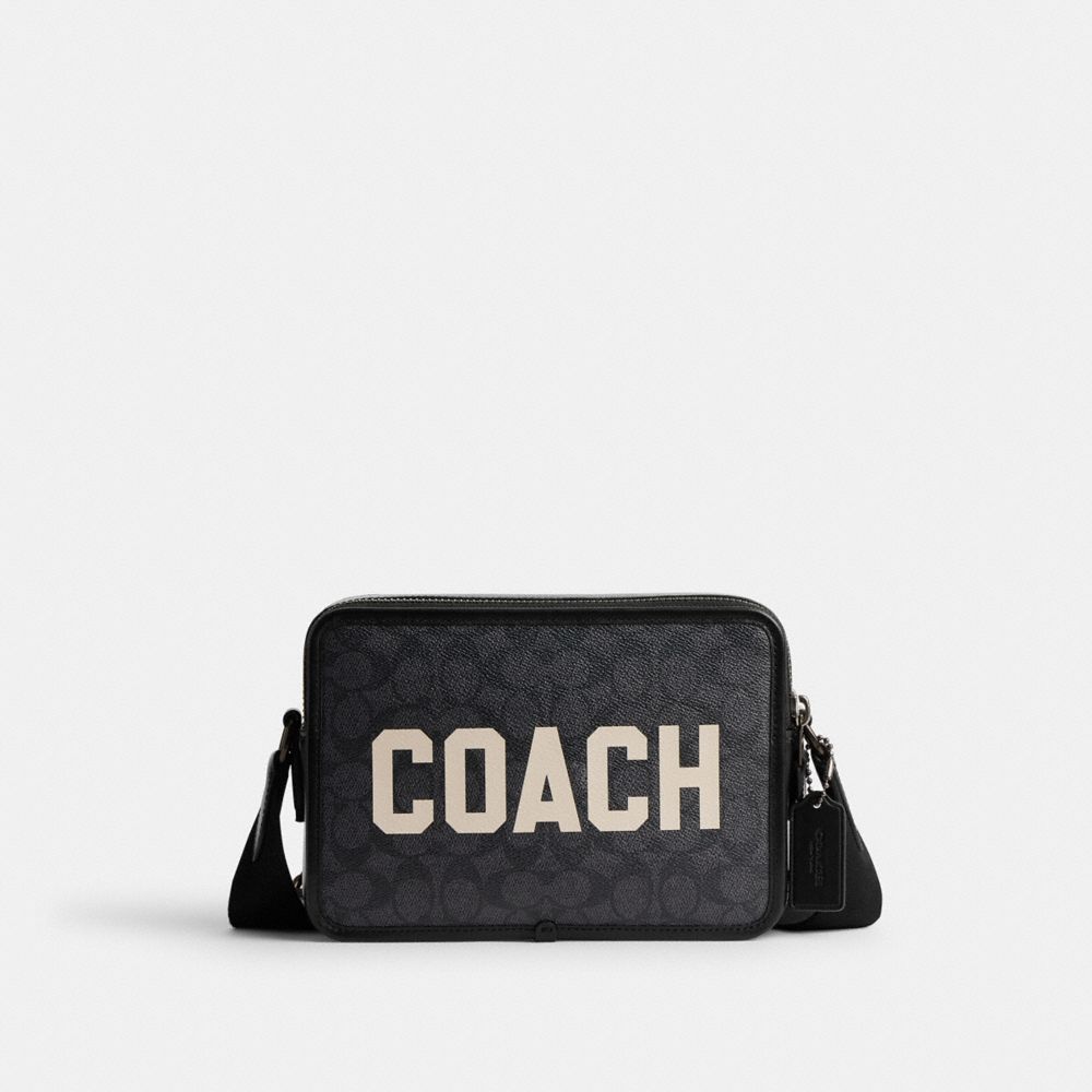 Men Coach Charter 24 In Signature Canvas With Graphic Crossbody Bags Black | CA_CH95526