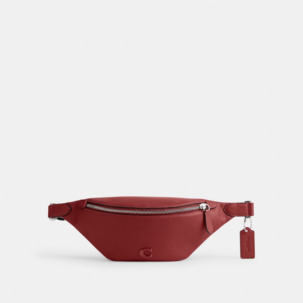 Men Coach Charter Belt 7 Polished Pebble Leather Belt Bags Red | CA_CH39511