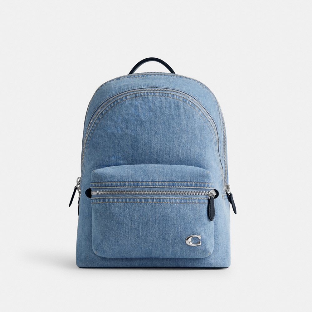 Men Coach Charter Denim Backpacks Blue / Indigo Blue | CA_CH23554