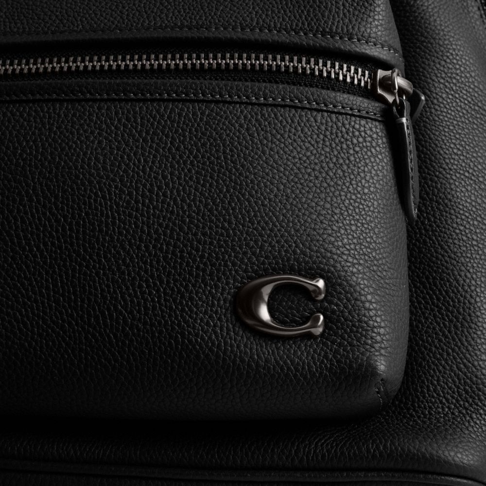 Men Coach Charter Polished Pebble Leather Backpacks Black | CA_CH53123