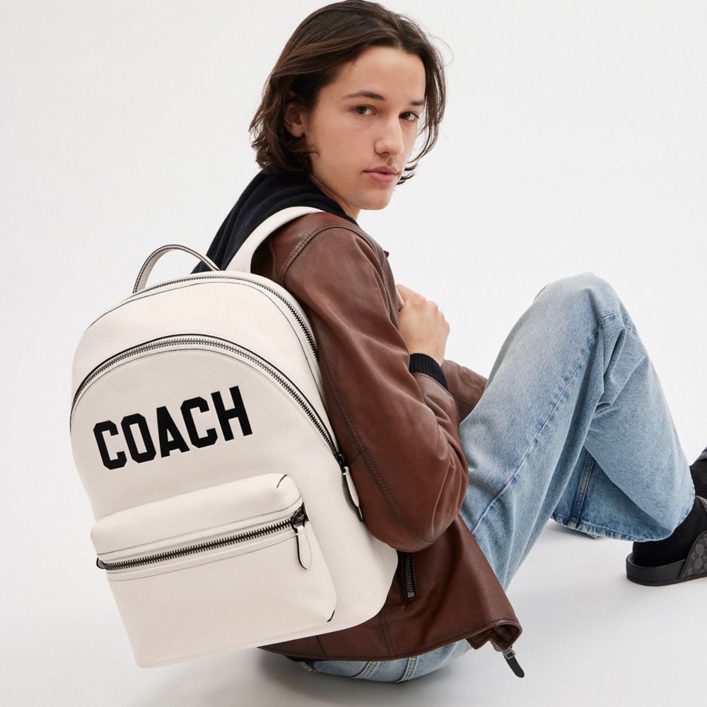 Men Coach Charter With Graphic Polished Pebble Leather Backpacks Multicolor | CA_CH61769