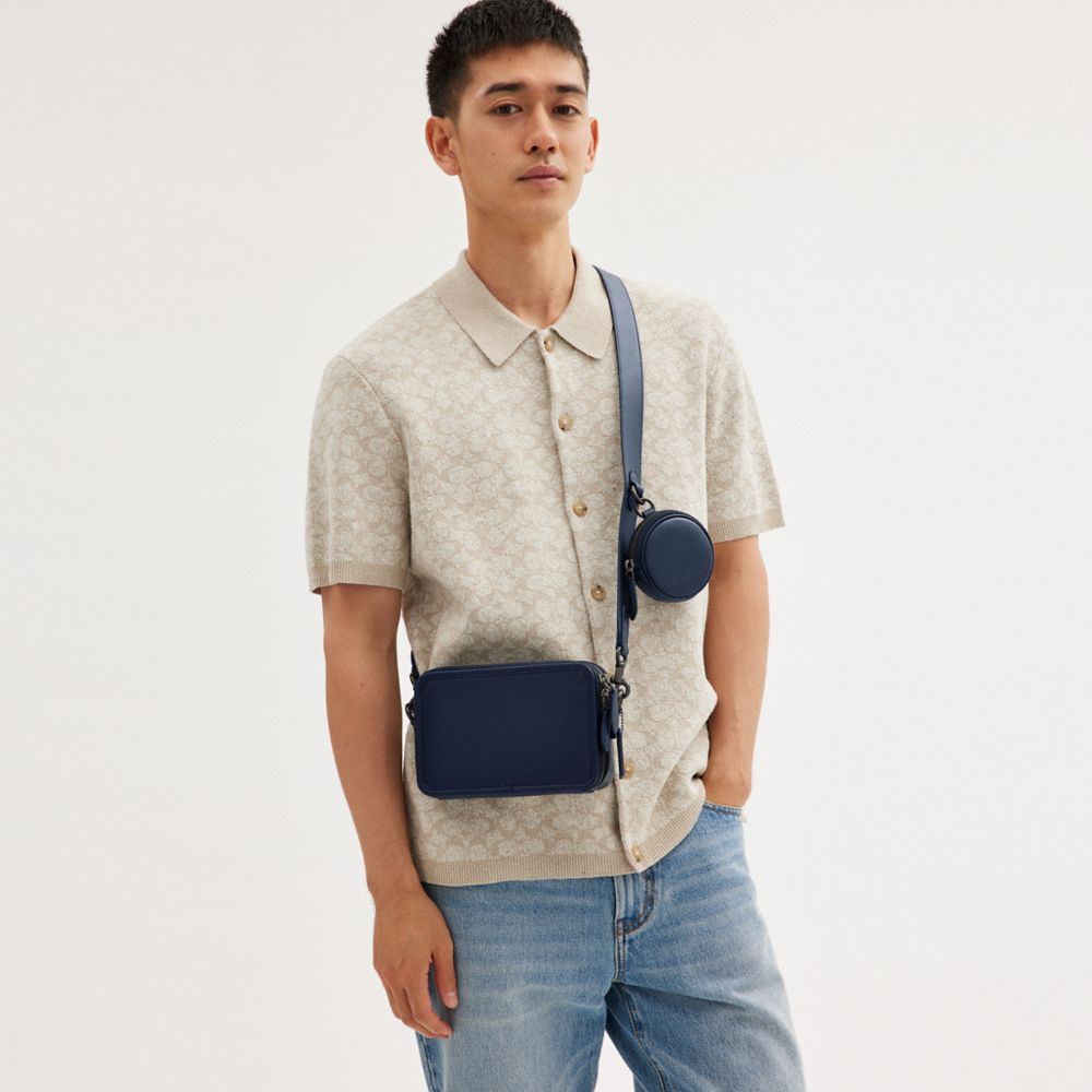 Men Coach Charter With Hybrid Pouch Glovetanned Leather Crossbody Bags Deep Blue | CA_CH14105