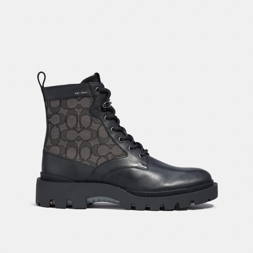 Men Coach Citysole Lace Up In Signature Jacquard Boots Black | CA_CH93582