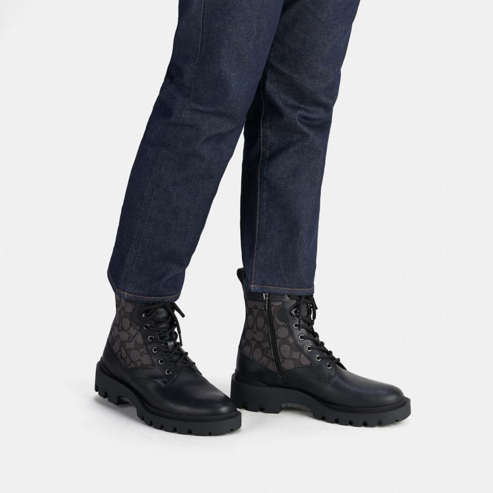 Men Coach Citysole Lace Up In Signature Jacquard Boots Black | CA_CH93582