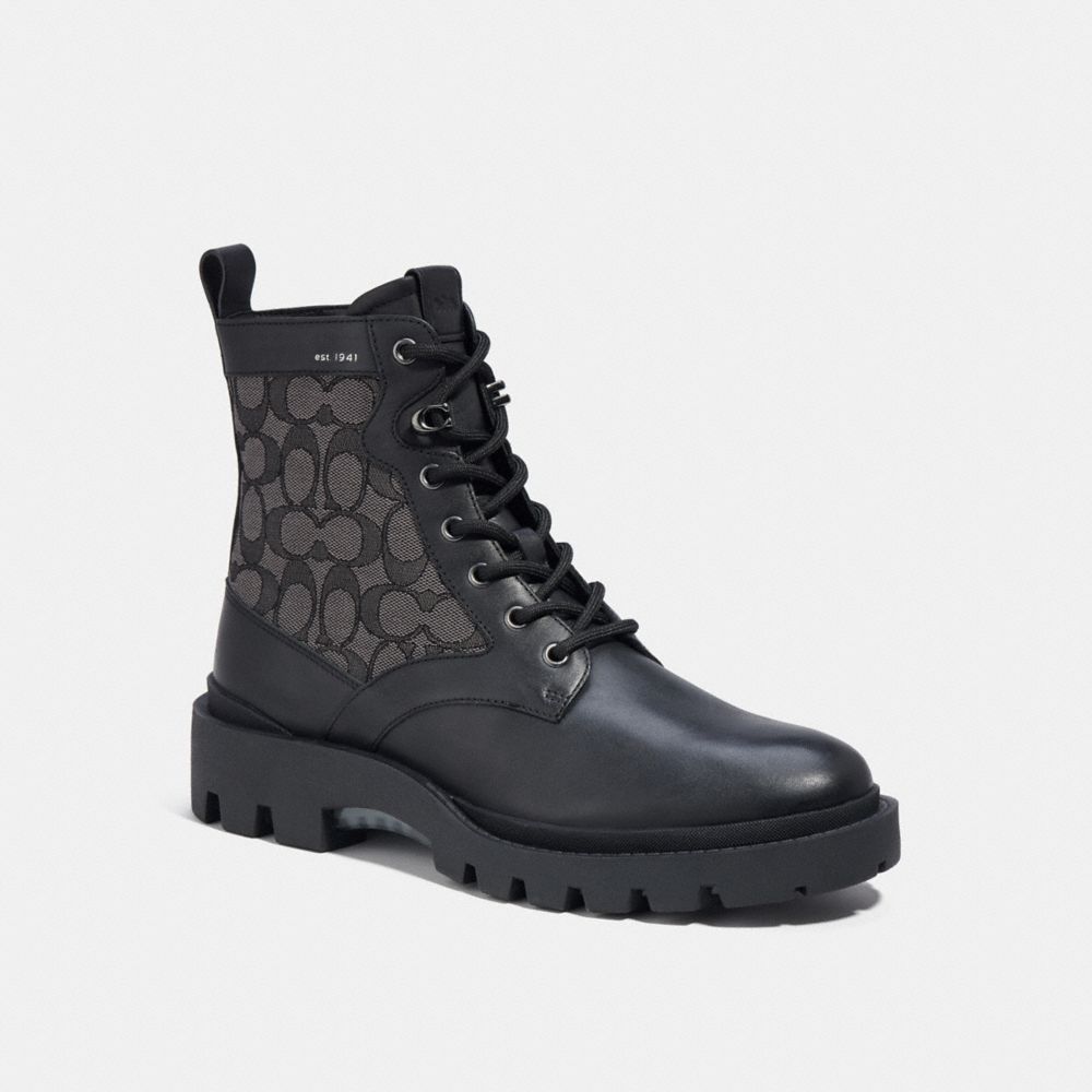 Men Coach Citysole Lace Up In Signature Jacquard Boots Black | CA_CH93582