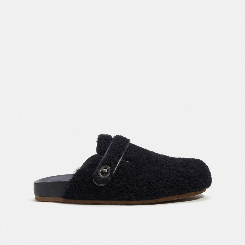 Men Coach Clog In Shearling Sandals Black | CA_CH71268