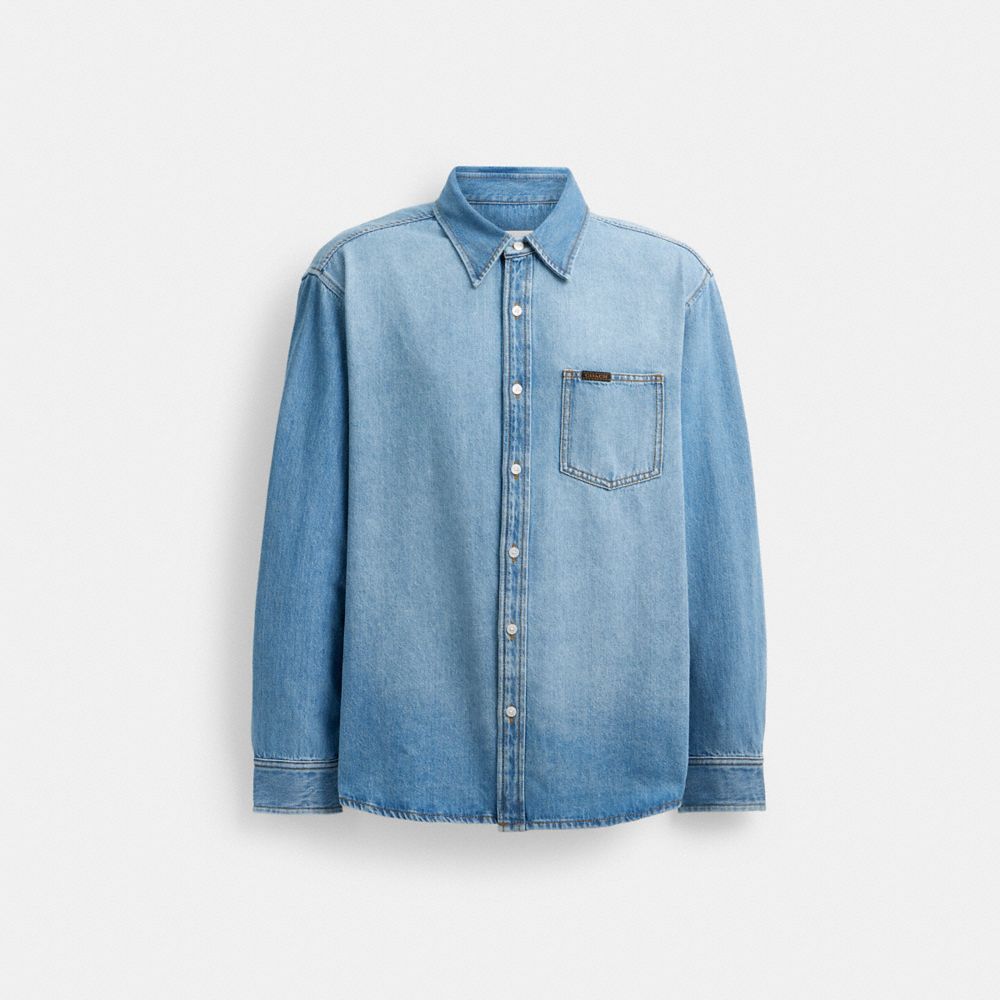 Men Coach Denim Shirts Blue | CA_CH55993