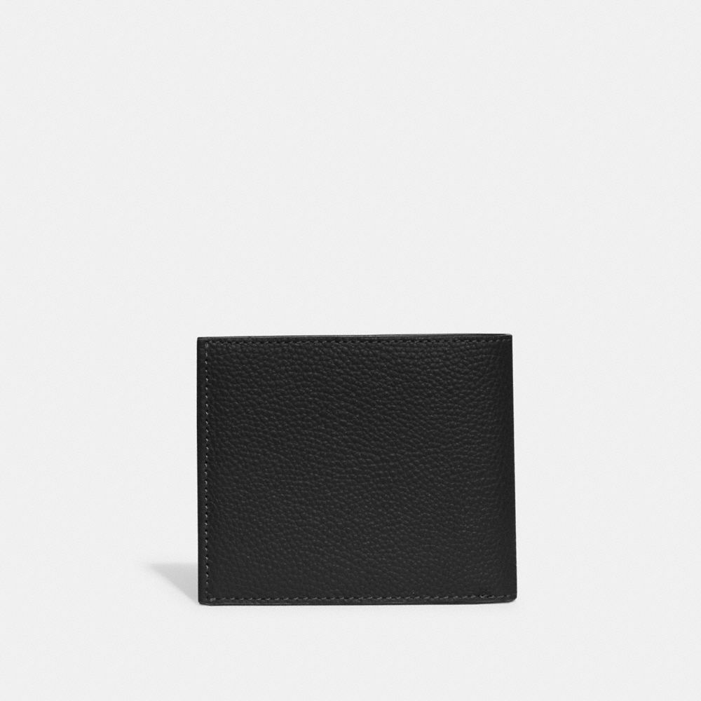 Men Coach Double Billfold Wallet Polished Pebble Leather Billfolds Black | CA_CH63766