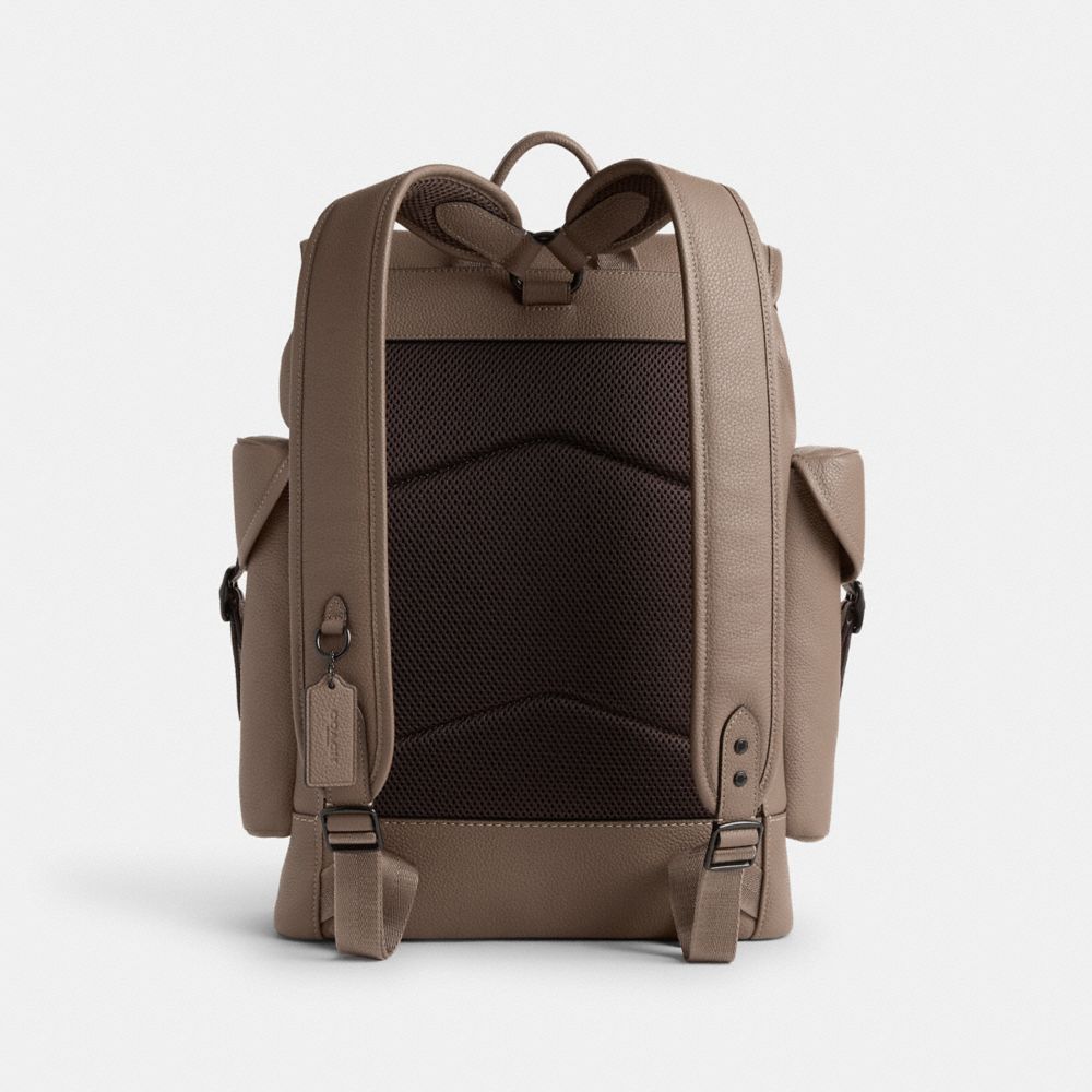 Men Coach Hitch Polished Pebble Leather Backpacks Dark Grey | CA_CH98521