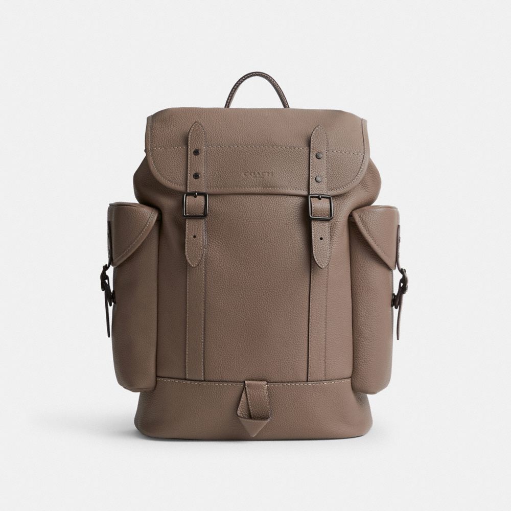 Men Coach Hitch Polished Pebble Leather Backpacks Dark Grey | CA_CH98521