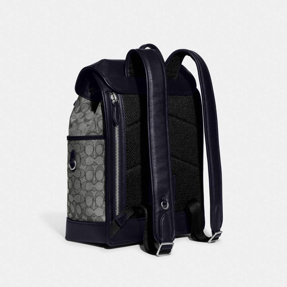 Men Coach League Flap In Signature Jacquard Backpacks Navy | CA_CH58011