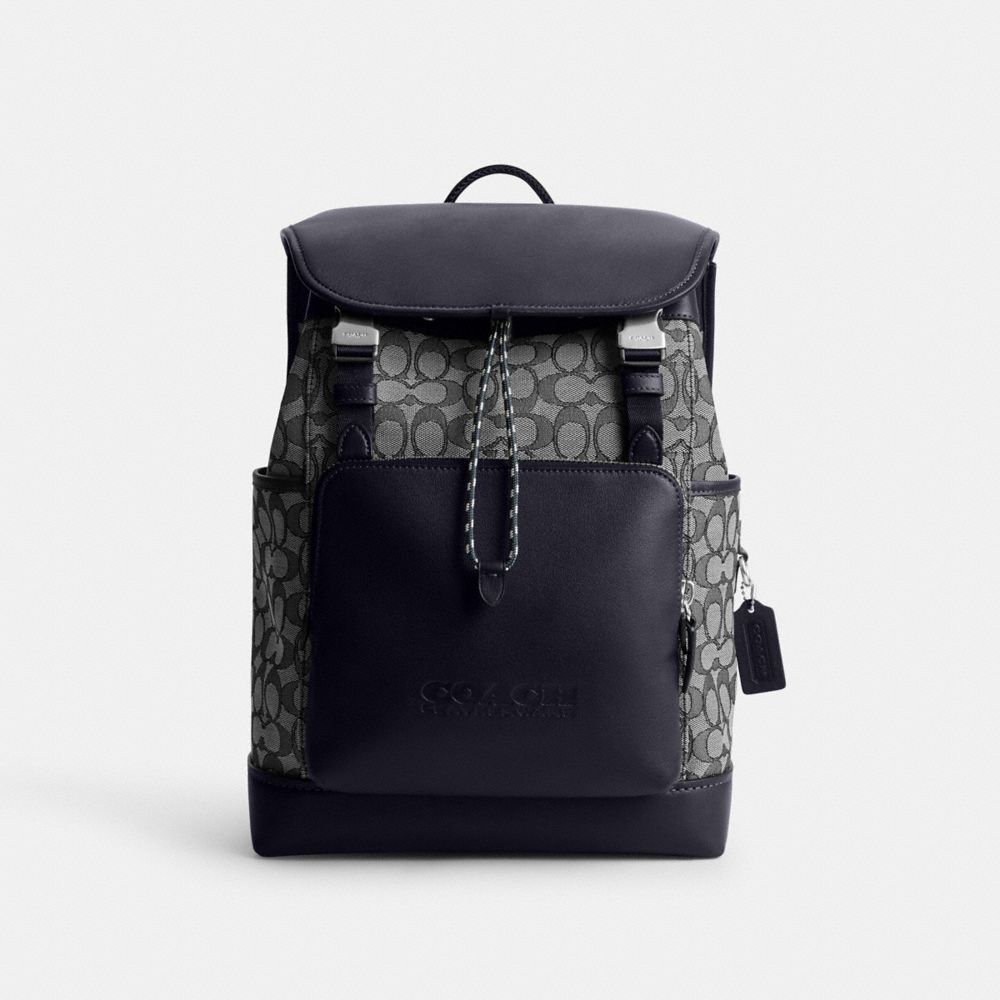 Men Coach League Flap In Signature Jacquard Backpacks Navy | CA_CH58011