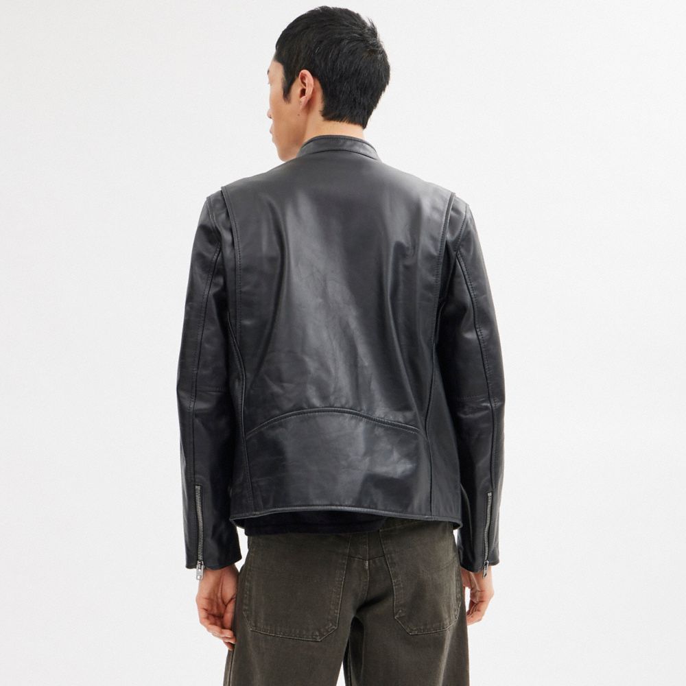 Men Coach Leather Racer Jackets Black | CA_CH92275