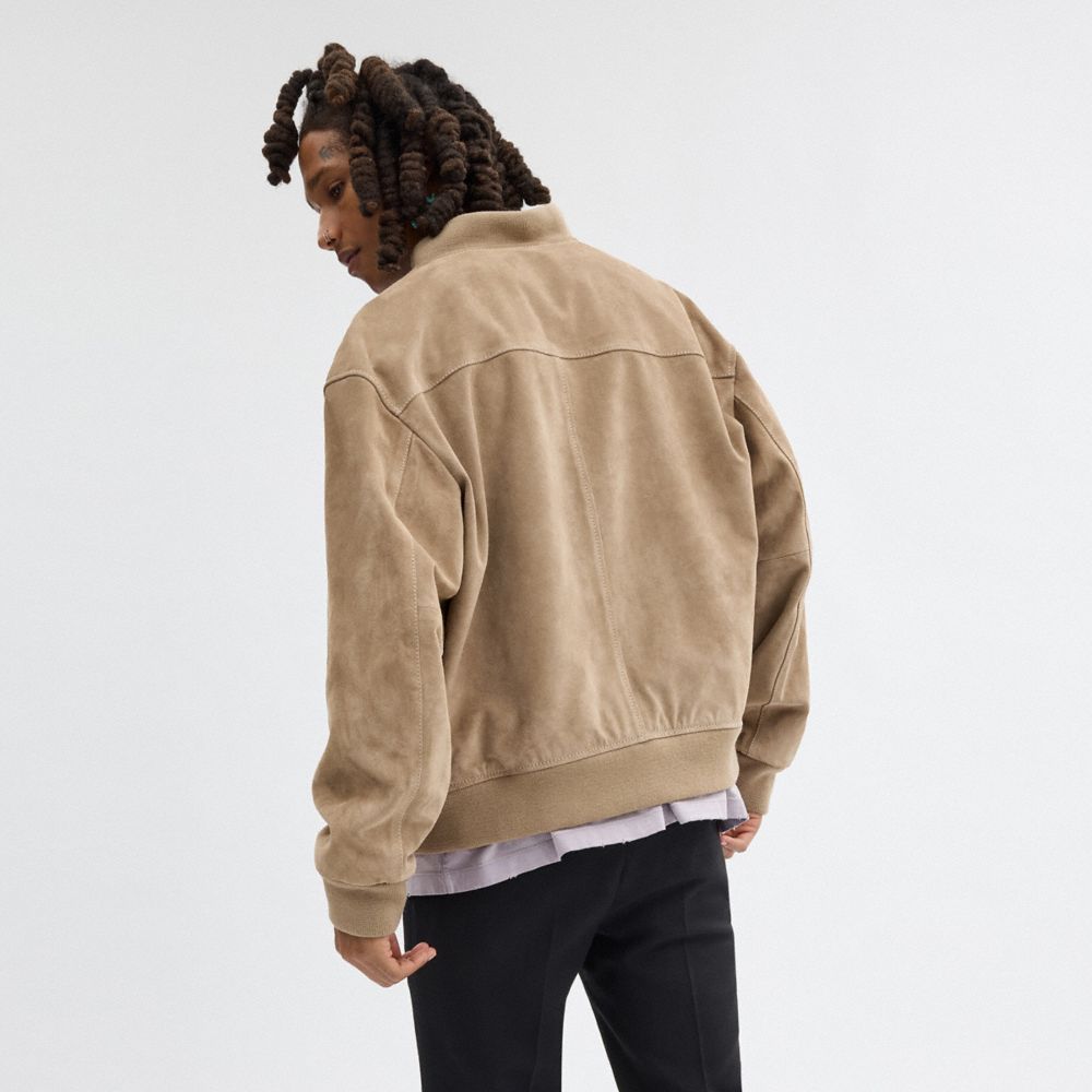 Men Coach Lightweight Suede Jackets Beige | CA_CH54232