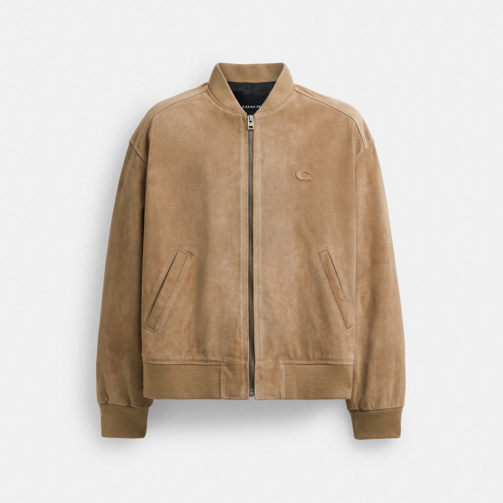 Men Coach Lightweight Suede Jackets Beige | CA_CH54232