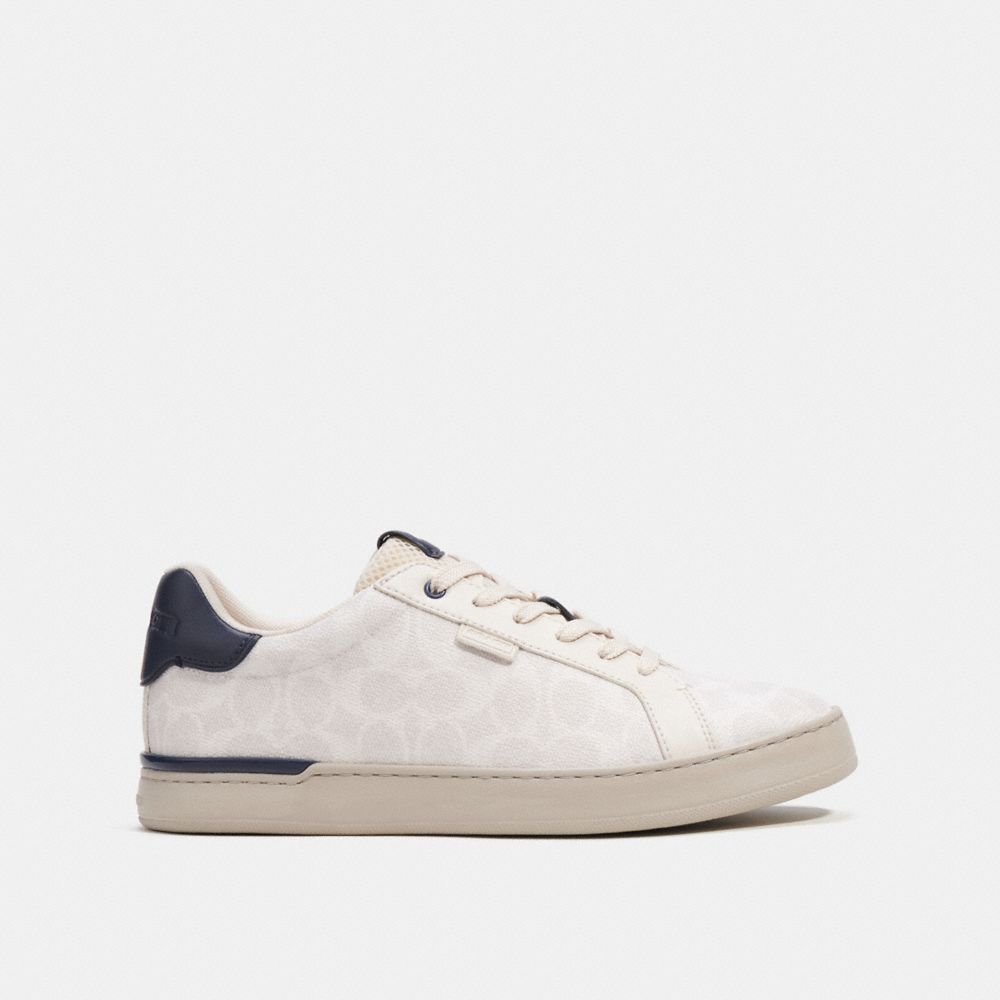 Men Coach Lowline Low Top In Signature Canvas Chalk Cobalt Sneakers White | CA_CH64827