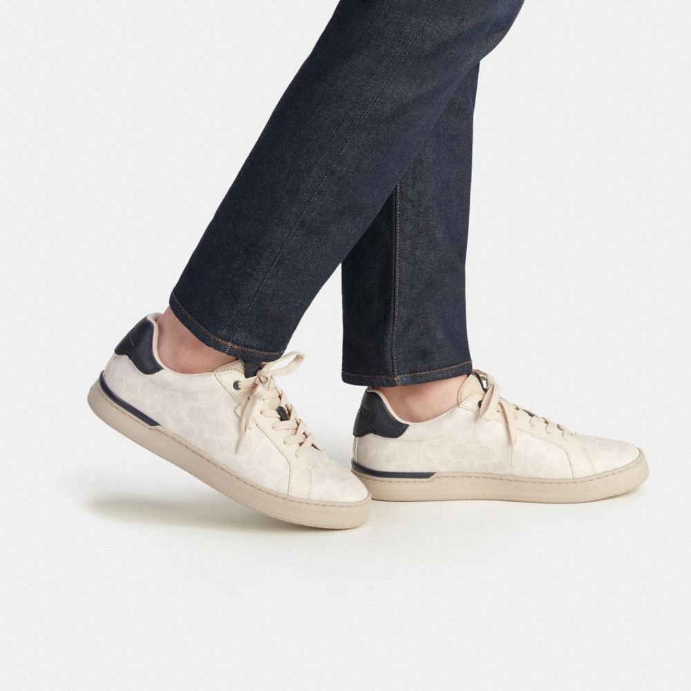 Men Coach Lowline Low Top In Signature Canvas Chalk Cobalt Sneakers White | CA_CH64827