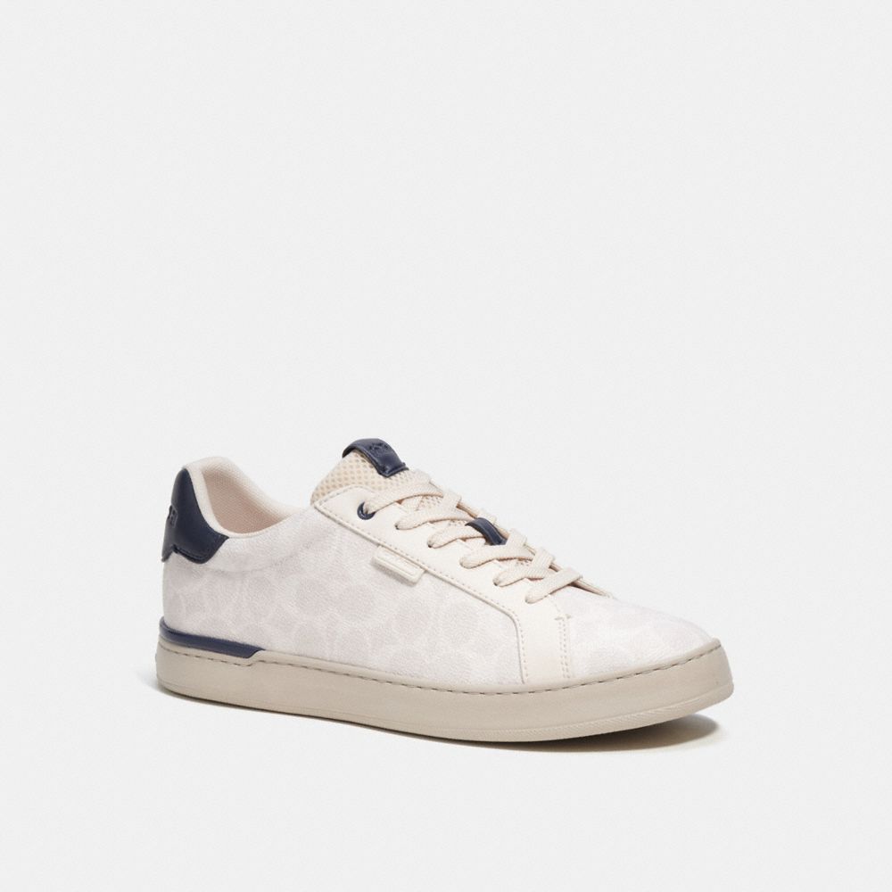 Men Coach Lowline Low Top In Signature Canvas Chalk Cobalt Sneakers White | CA_CH64827