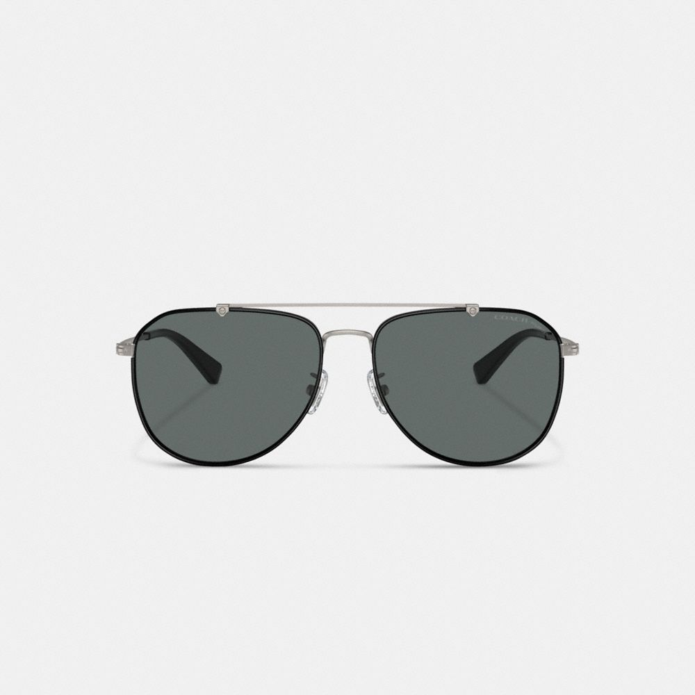 Men Coach Metal Windsor Pilot Sunglasses Black / Grey | CA_CH88124