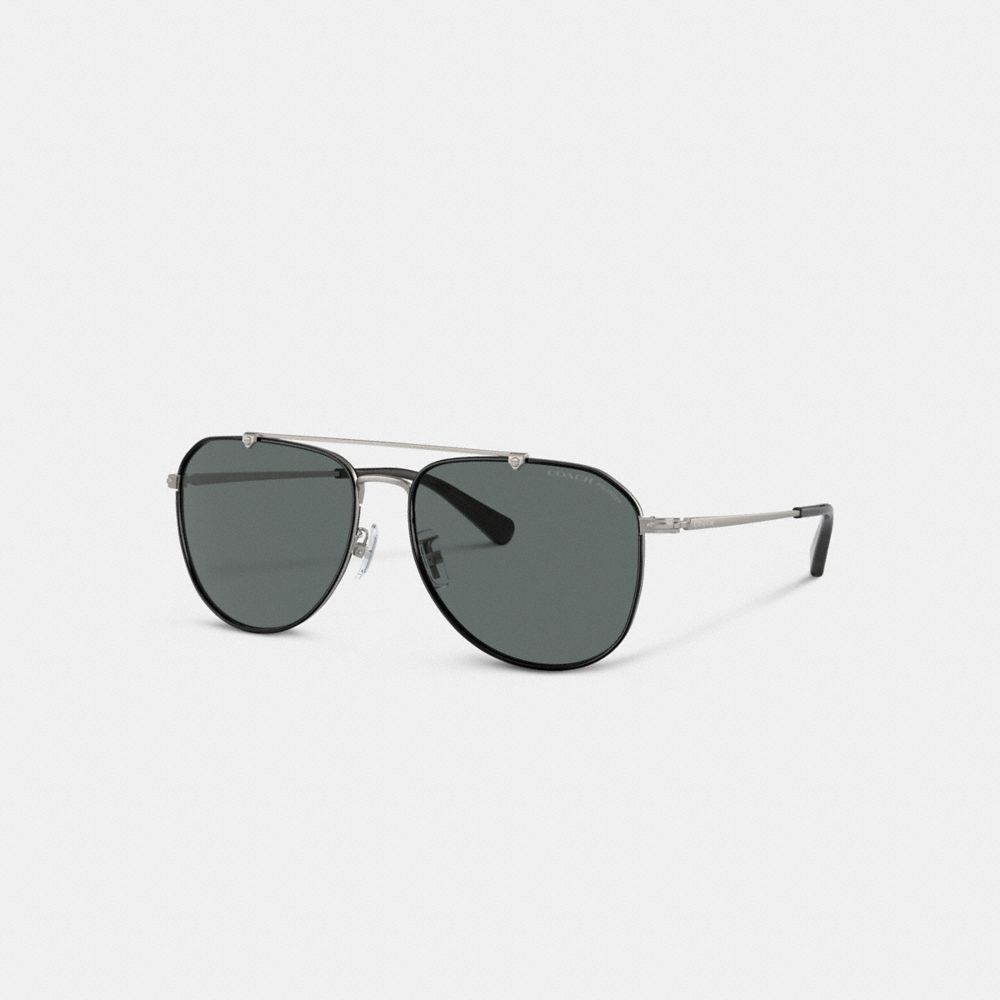 Men Coach Metal Windsor Pilot Sunglasses Black / Grey | CA_CH88124