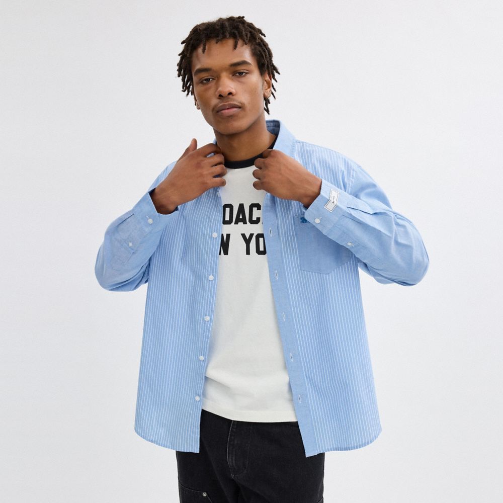 Men Coach Mix Media Shirts Blue / White | CA_CH72259