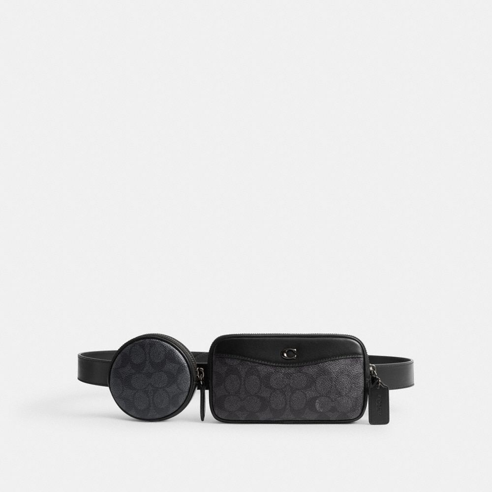 Men Coach Multi Pouch Belt In Signature Belt Bags Black | CA_CH95851