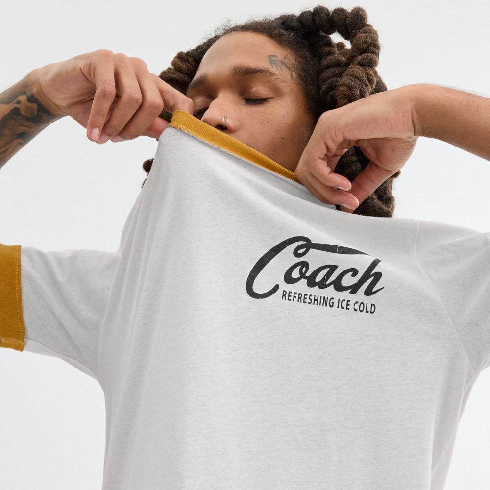 Men Coach Ringer T Shirts White | CA_CH57915