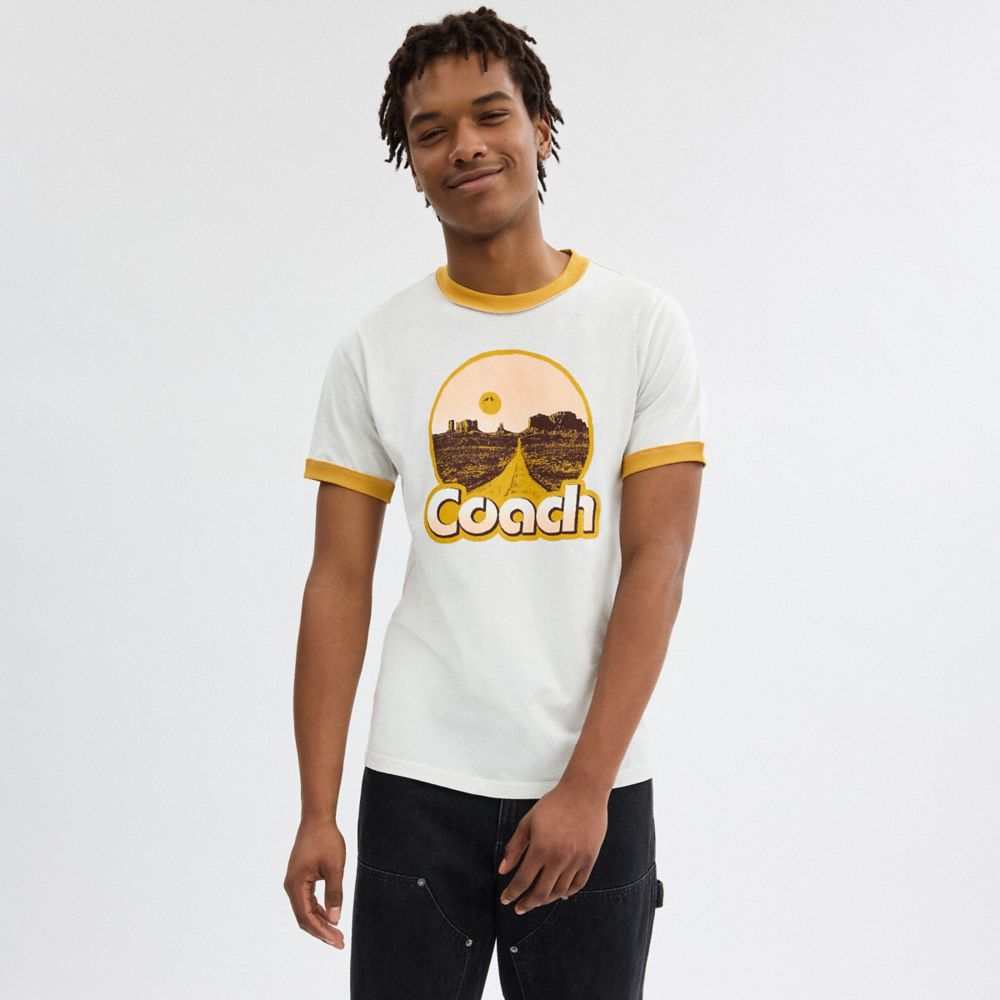 Men Coach Roadside Ringer T Shirts White | CA_CH79407