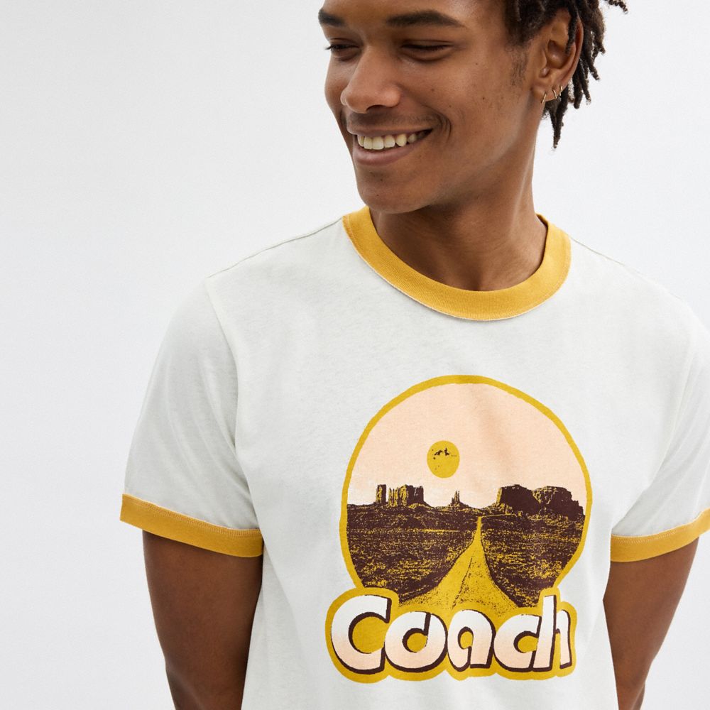 Men Coach Roadside Ringer T Shirts White | CA_CH79407