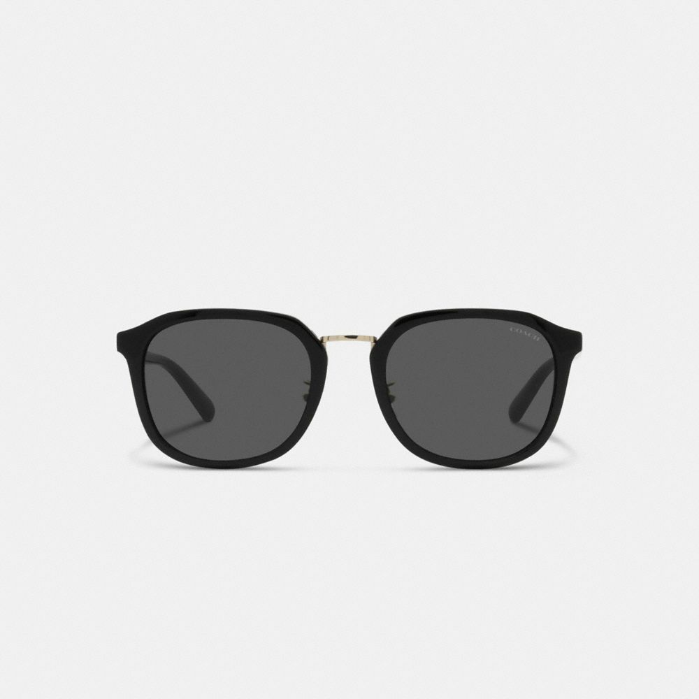 Men Coach Rounded Geometric Sunglasses Black | CA_CH69892