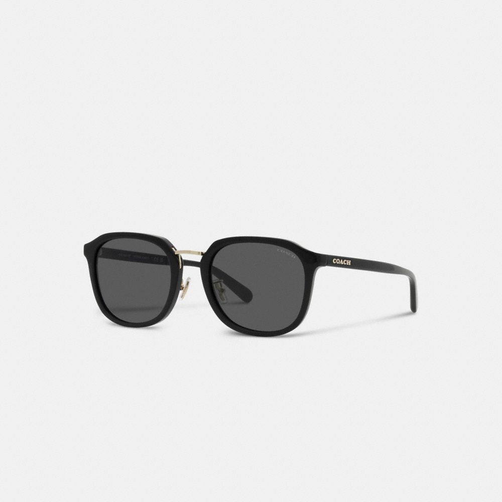 Men Coach Rounded Geometric Sunglasses Black | CA_CH69892